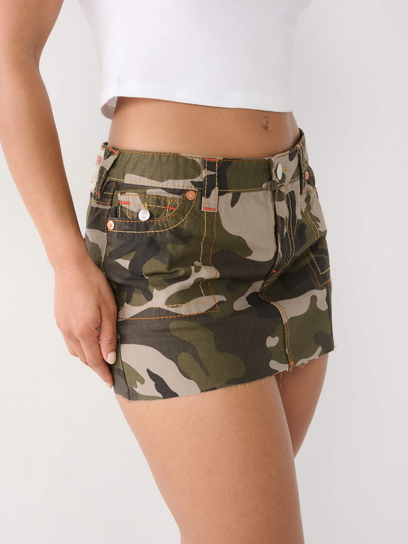 Camo denim outlet mini skirt