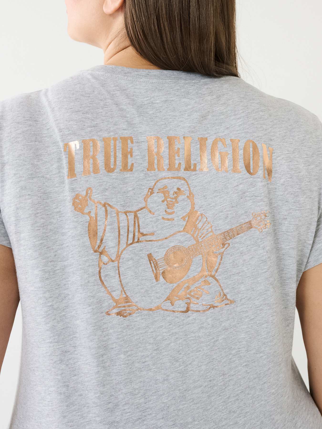 METALLIC BUDDHA LOGO V NECK TEE - Heather Grey | True Religion