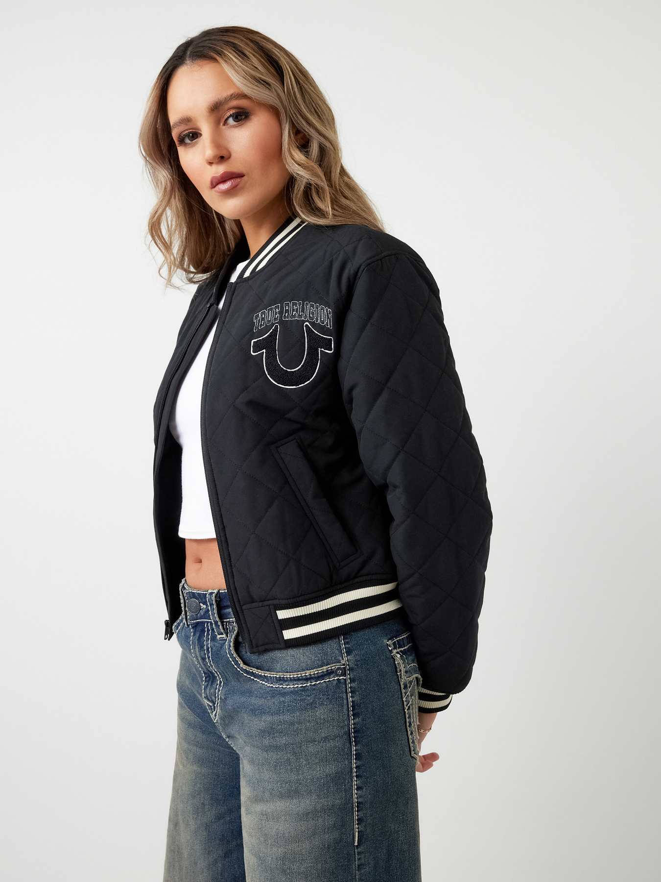 True religion quilted bomber jacket sales