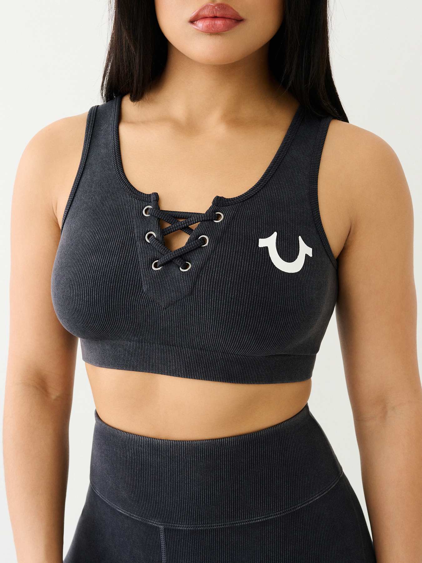 True Religion Women s Lace Up Seamless Sports Bra Blue Bras