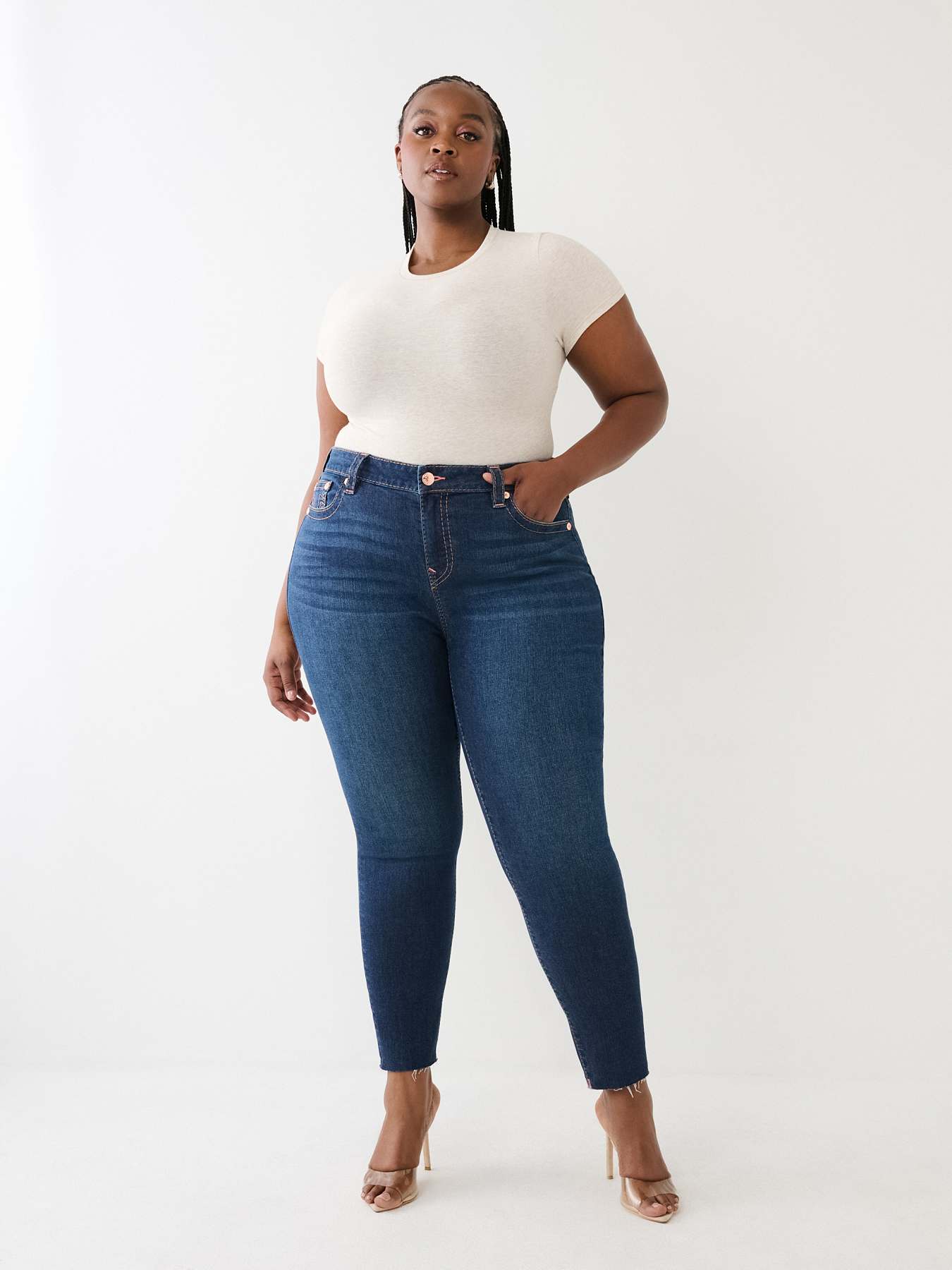PLUS JENNIE HIGH RISE RAW CUT BIG T CURVY SKINNY JEAN, image 2
