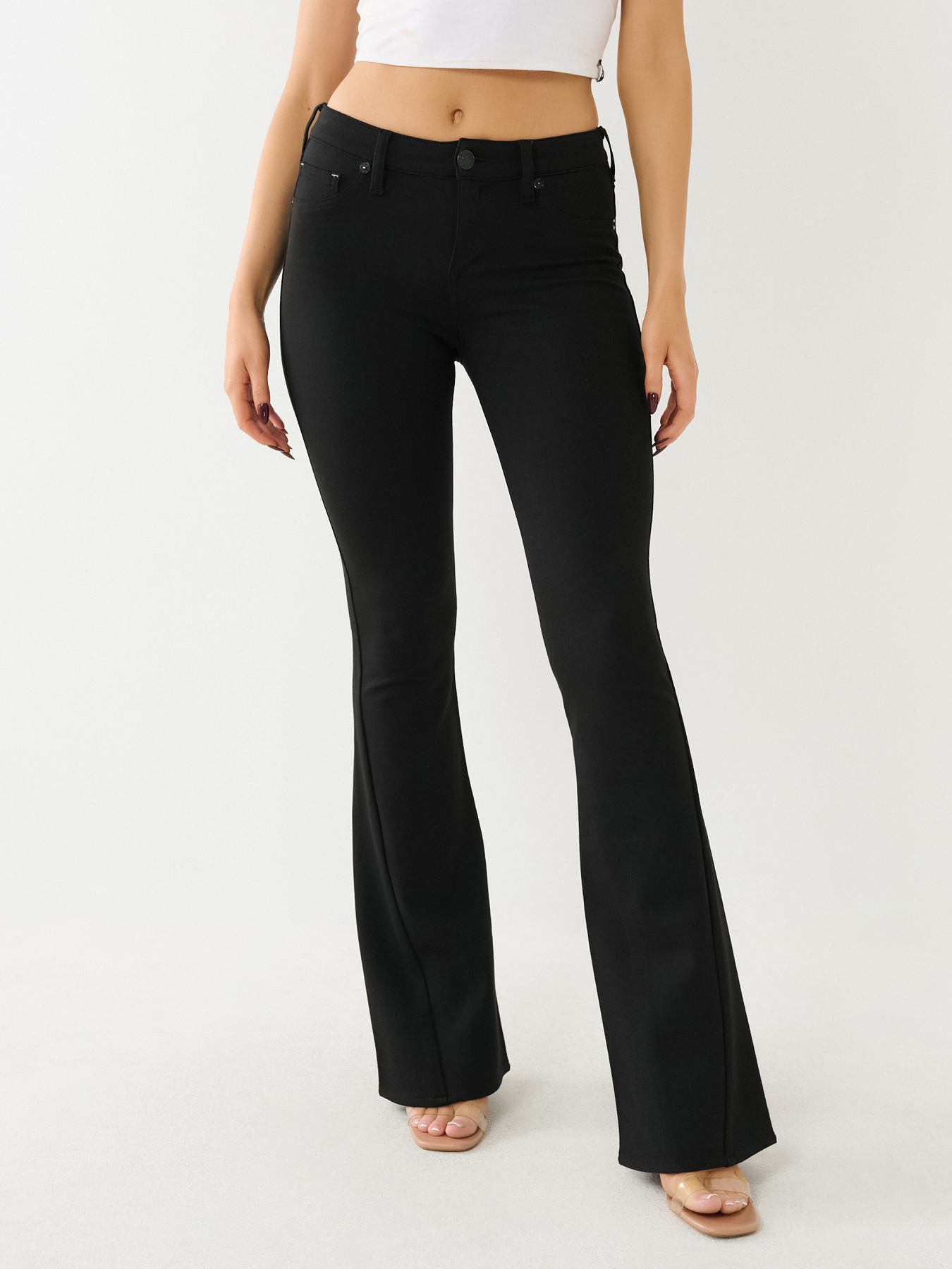 Mid Rise Flare Ponte Pants