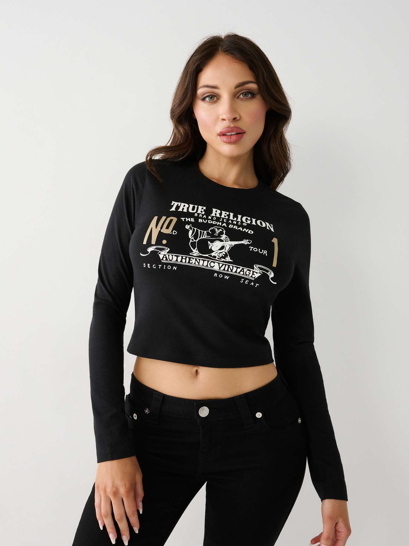 Lucky Brand Good Karma Y2K Long Sleeve Tee With Buddha Graphic