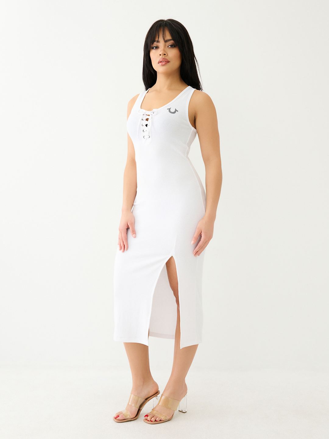 HORSESHOE LOGO LACE UP MIDI DRESS, image 5