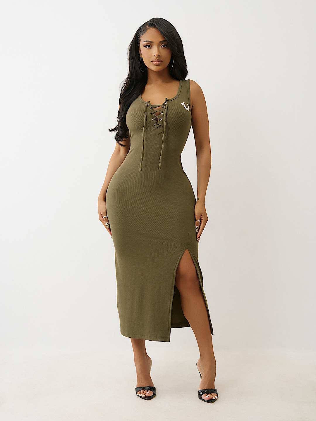 HORSESHOE LOGO LACE UP MIDI DRESS
