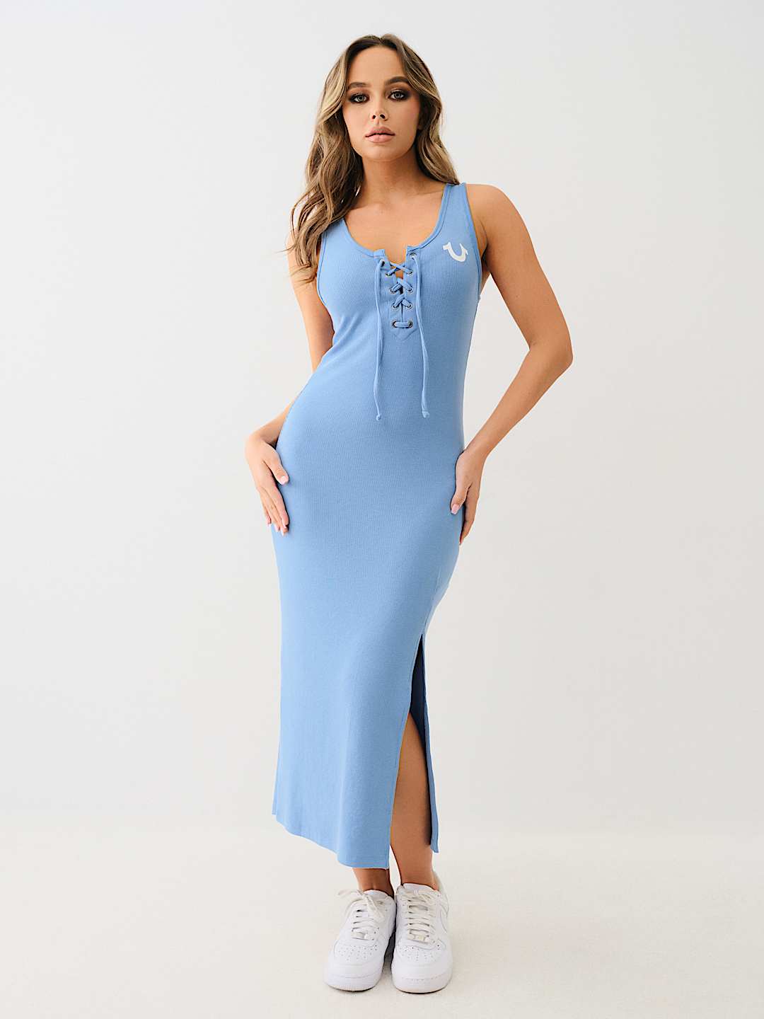 HORSESHOE LOGO LACE UP MIDI DRESS, image 1
