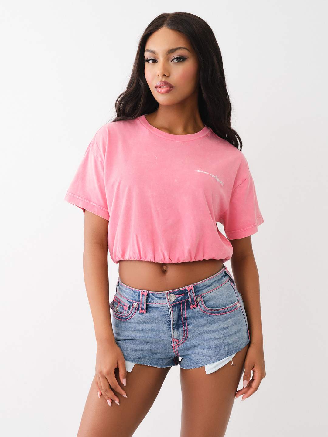 EMBROIDERED CROP BUBBLE TOP