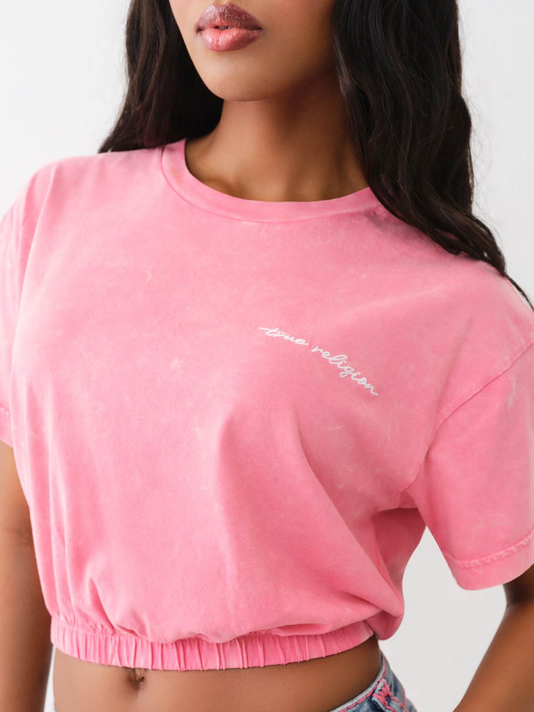 EMBROIDERED CROP BUBBLE TOP