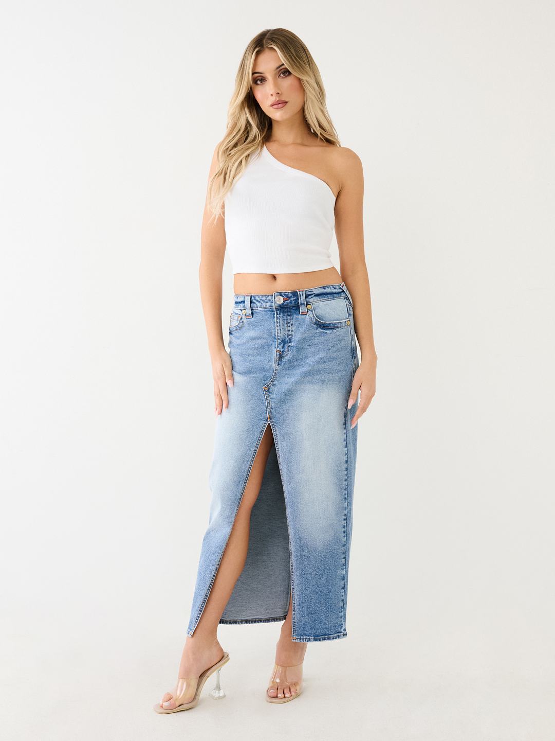 SLIT DENIM MAXI SKIRT