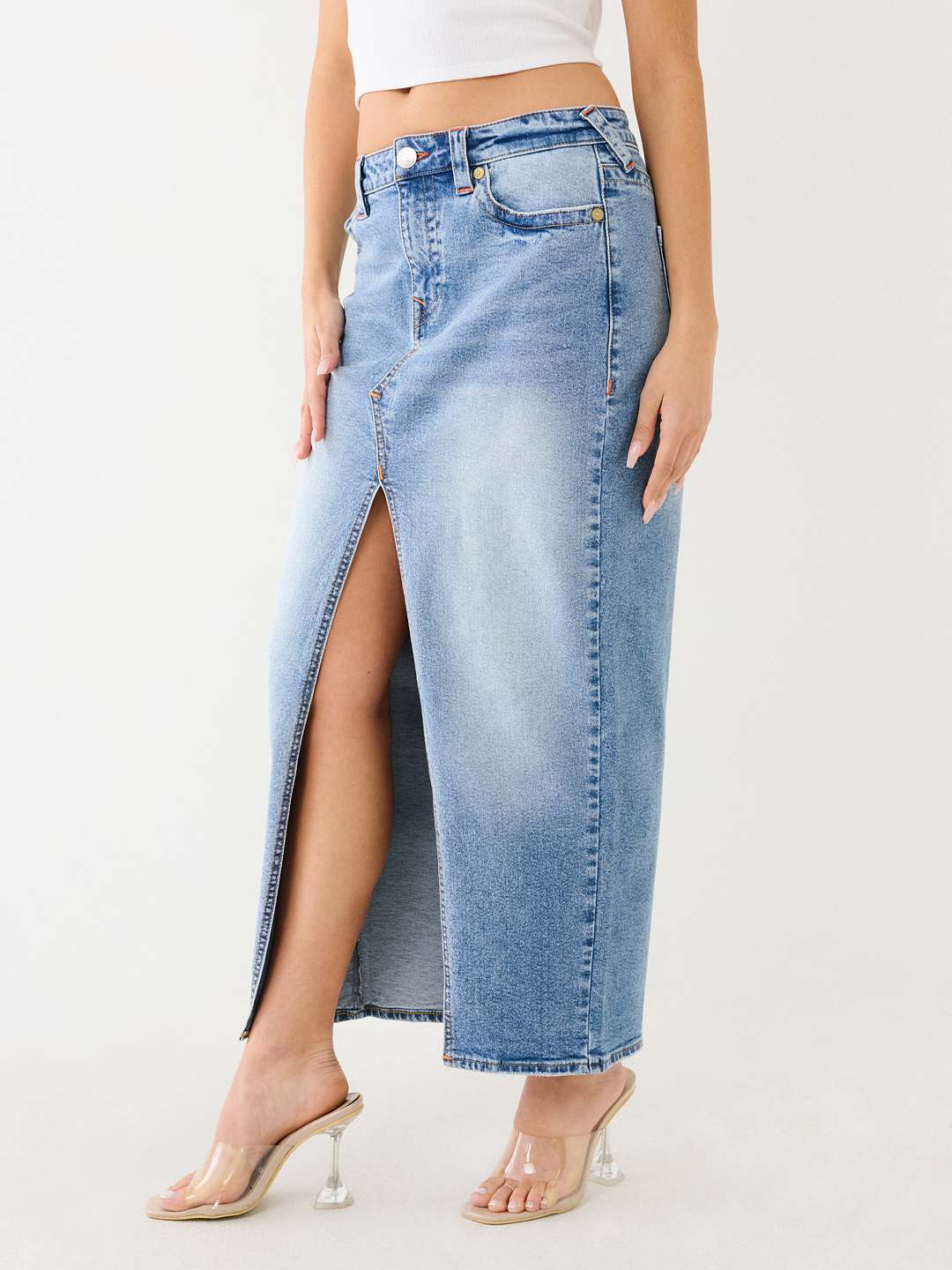 SLIT DENIM MAXI SKIRT