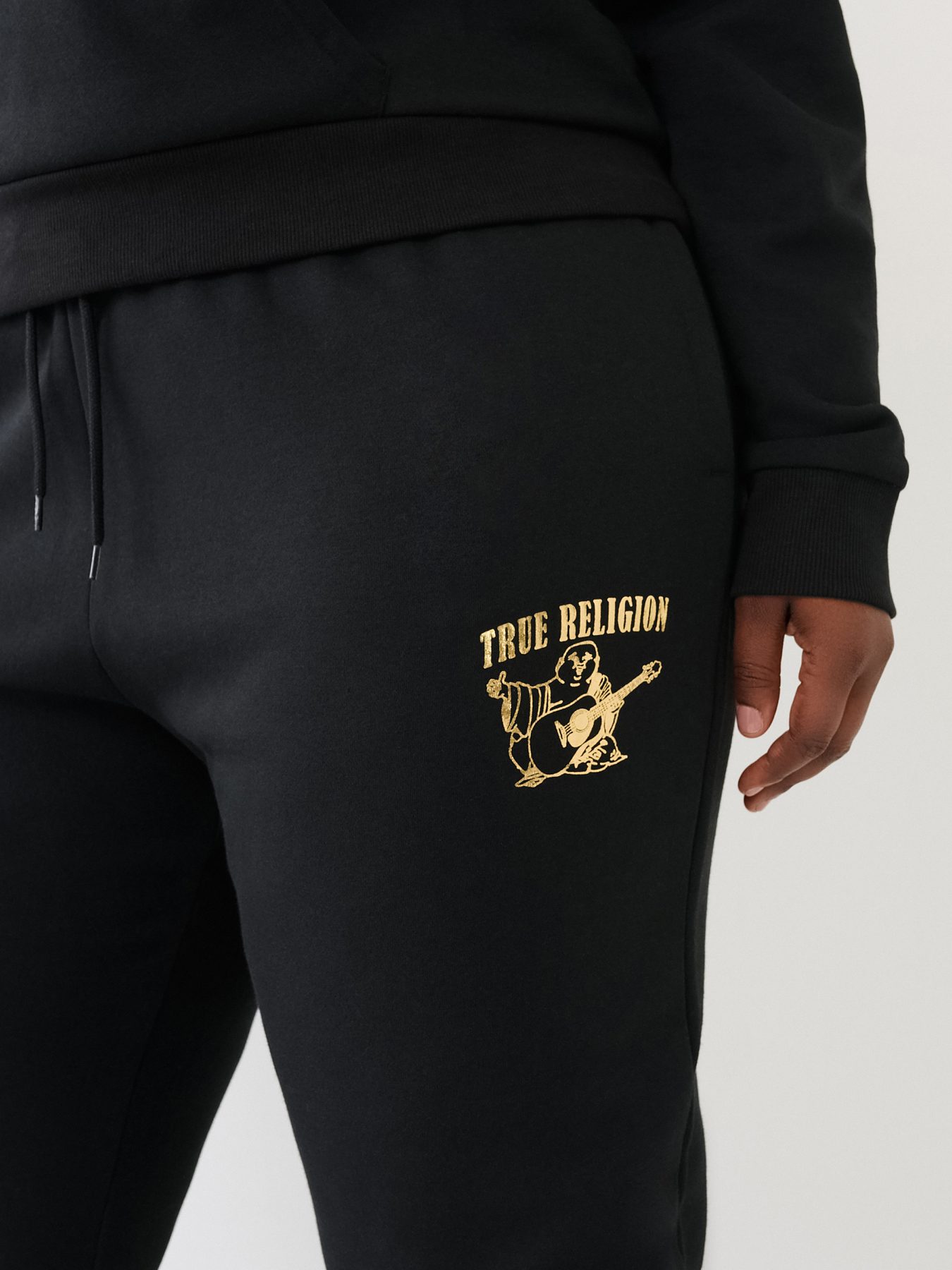 True Religion Men's Fleece Biker Moto Jogger Sweatpants in Black