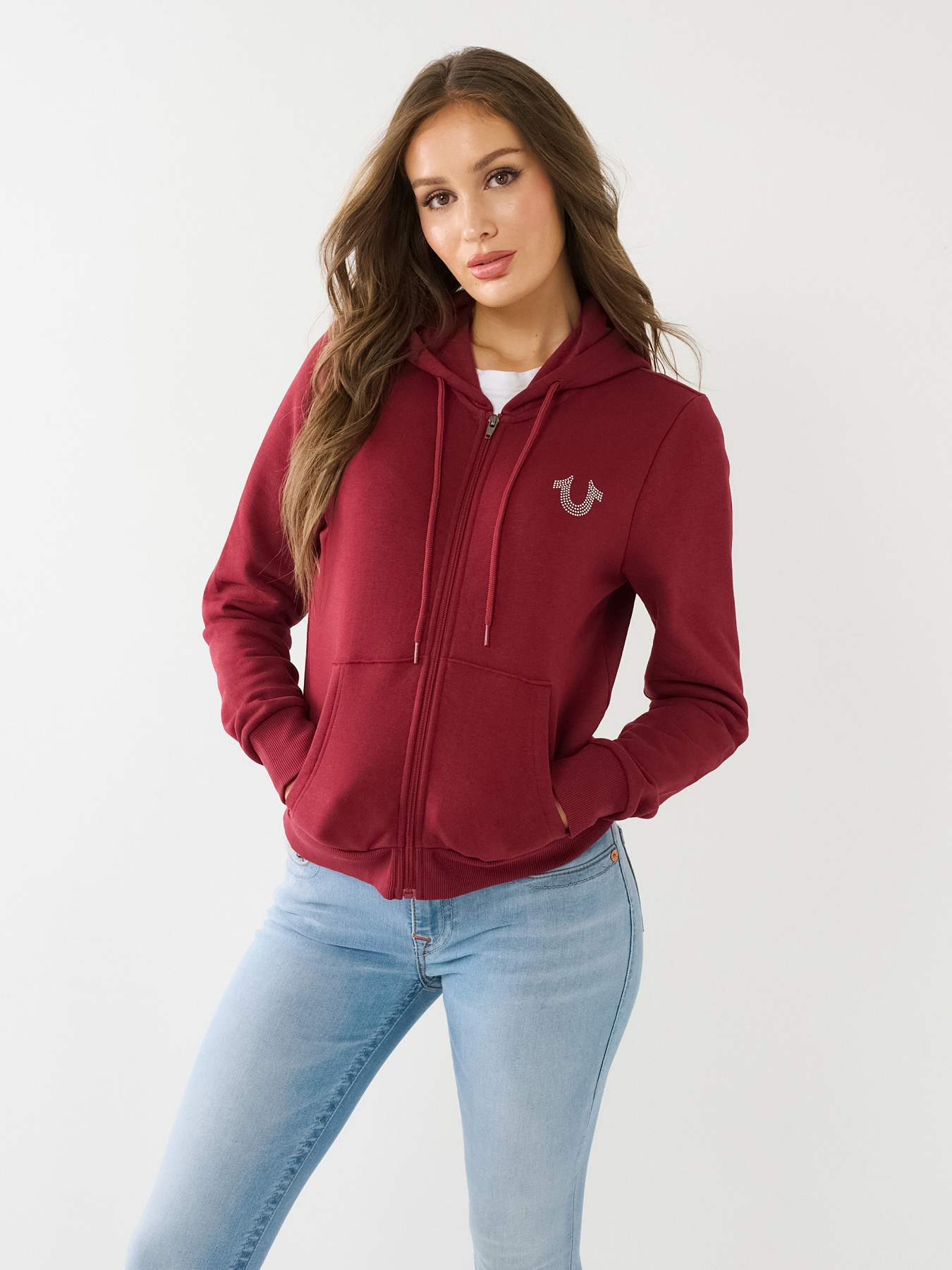 CRYSTAL HORSESHOE LOGO ZIP HOODIE