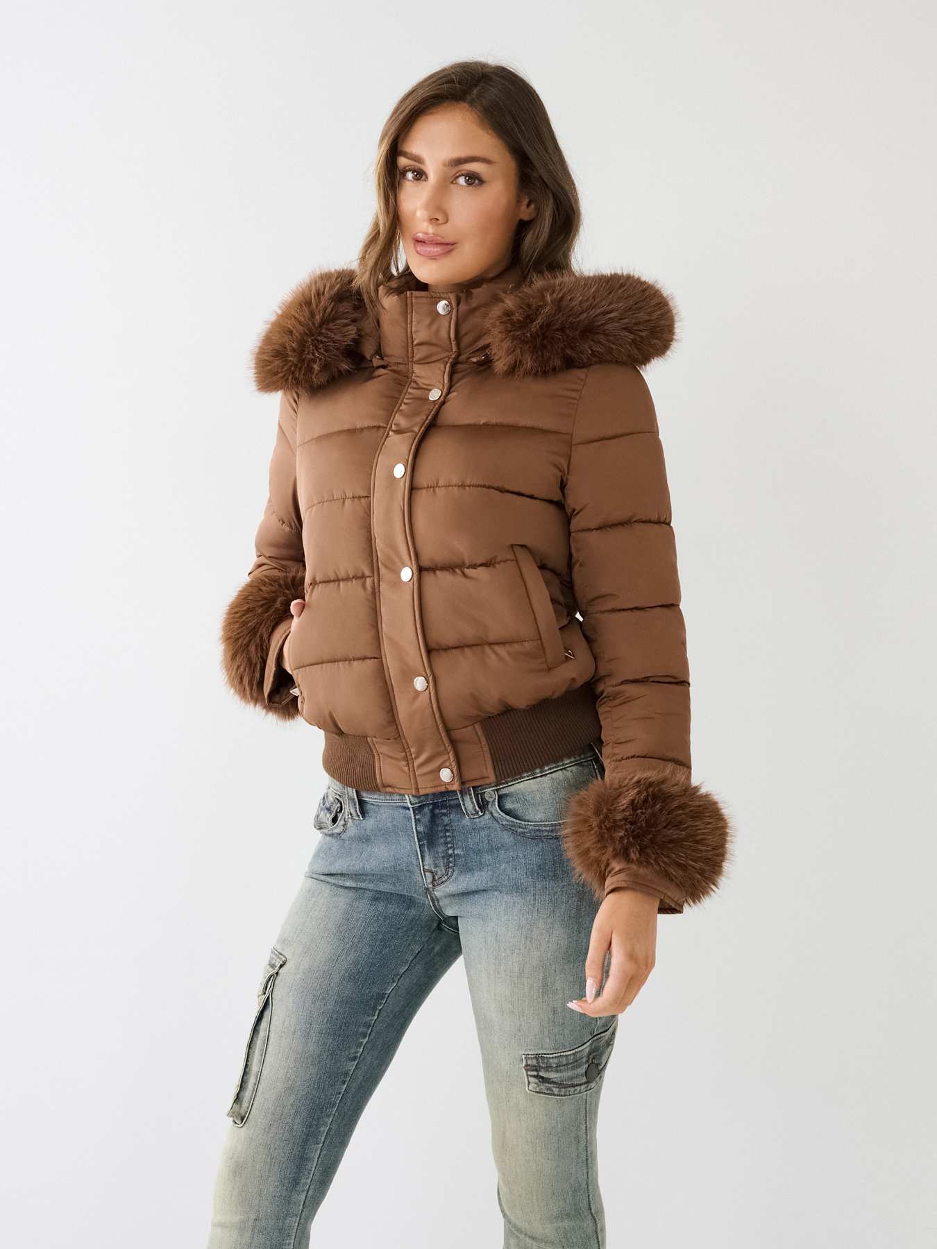 Faux fur discount trim puffer jacket