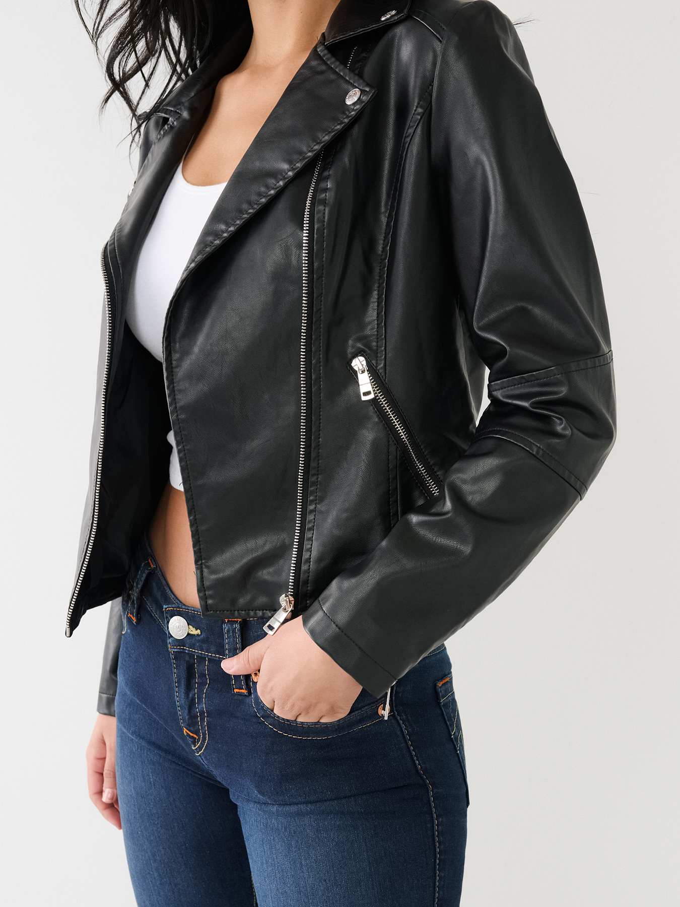 Jessie Faux Leather Cropped Jacket - Red