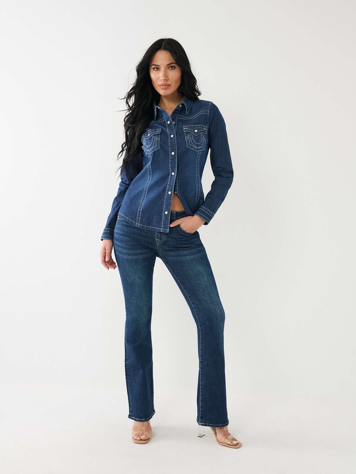 The Chambray Embroidered Western Shirt in Chambray