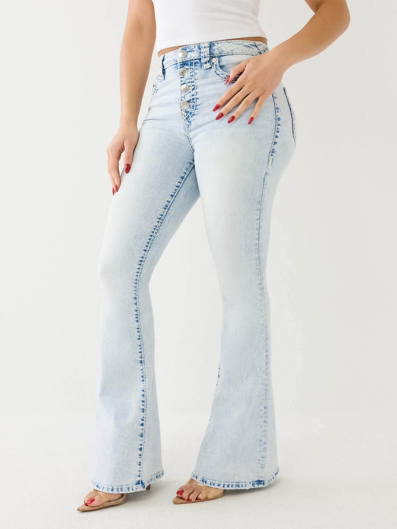 Black Acid Wash High Waisted Flare Jeans | SilkFred UAE