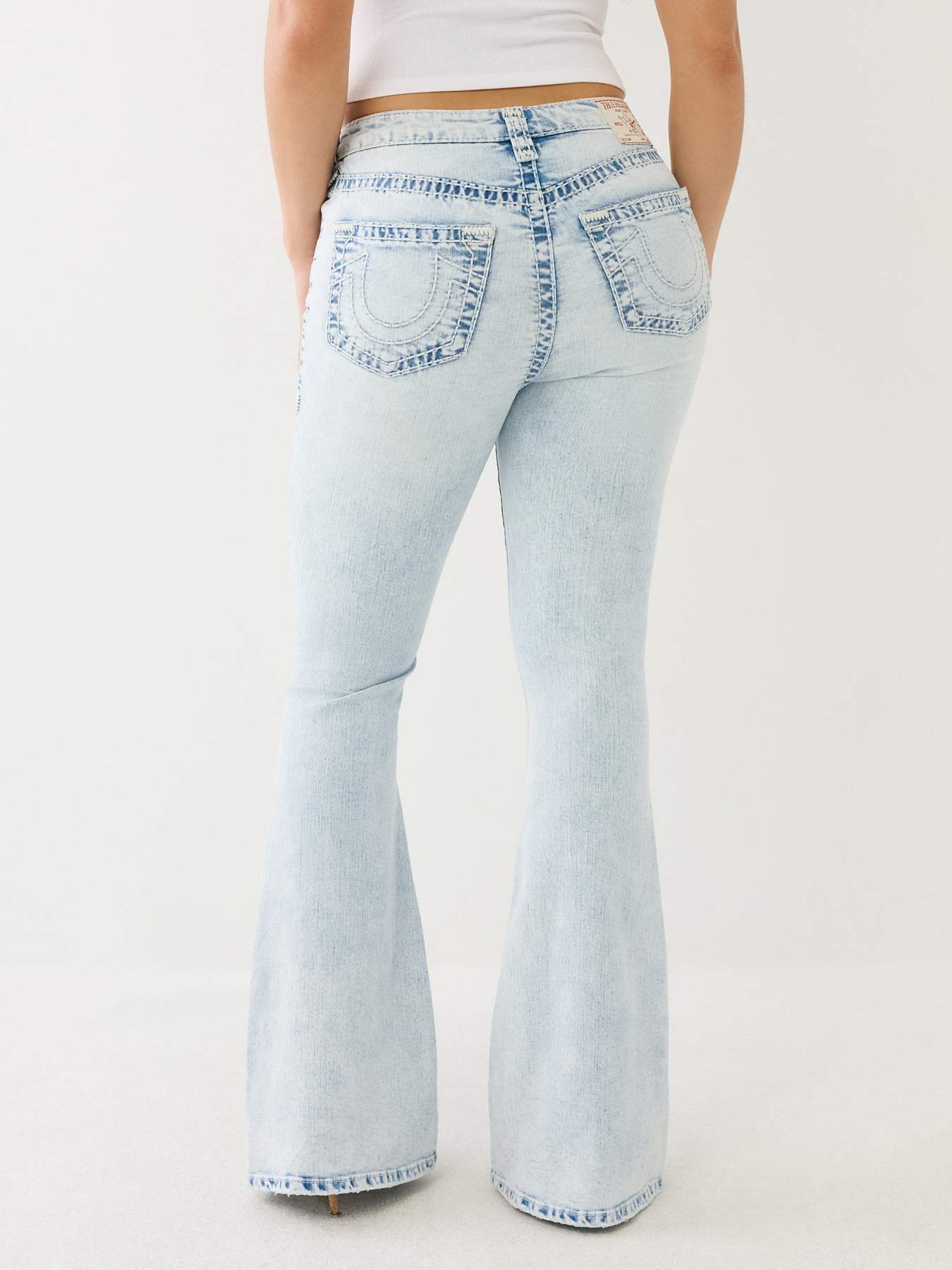 Vintage Denim High Flare Jeans For Women Middle Waist, Distressed