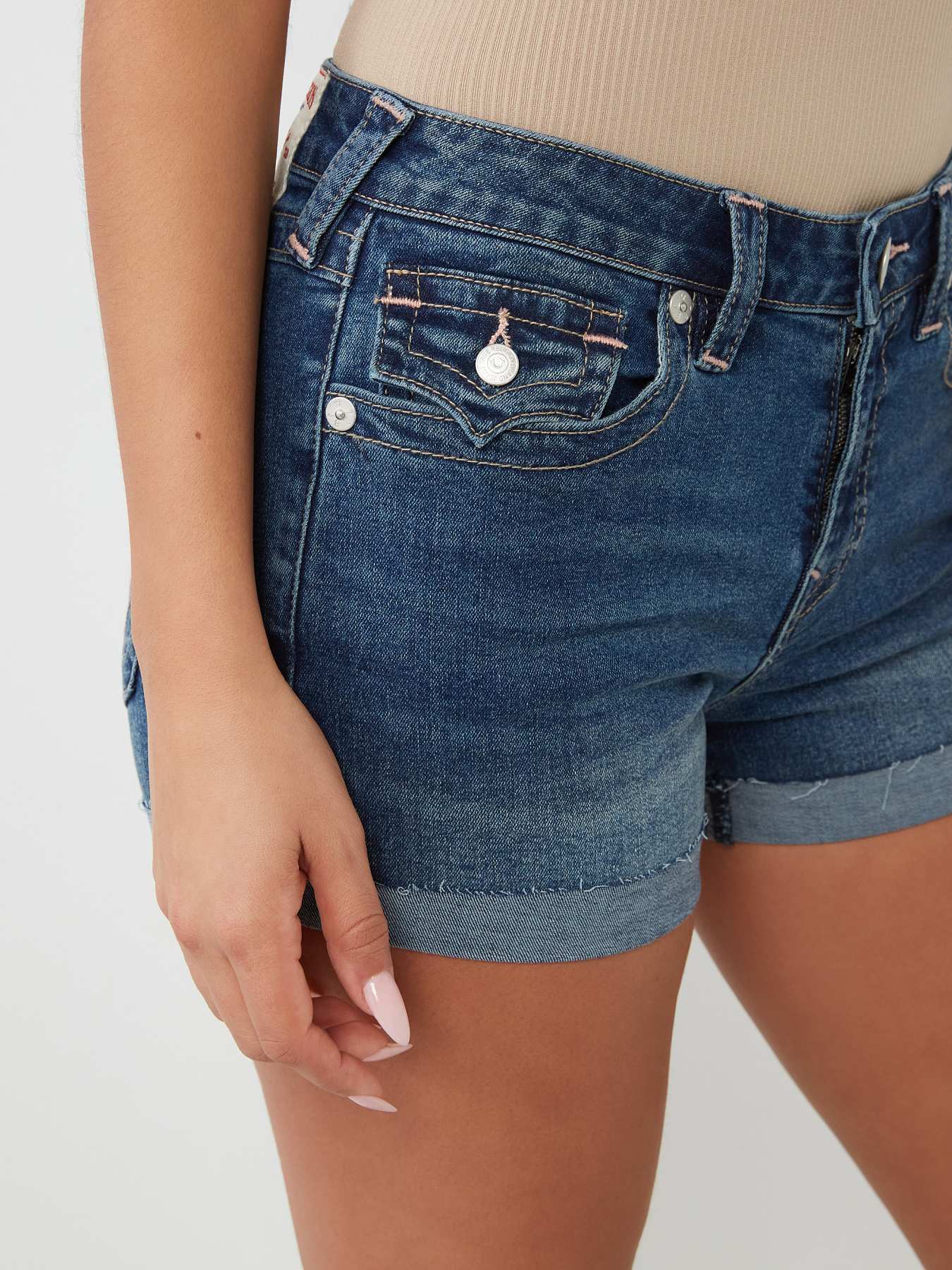 True Religion Red shops Denim Shorts