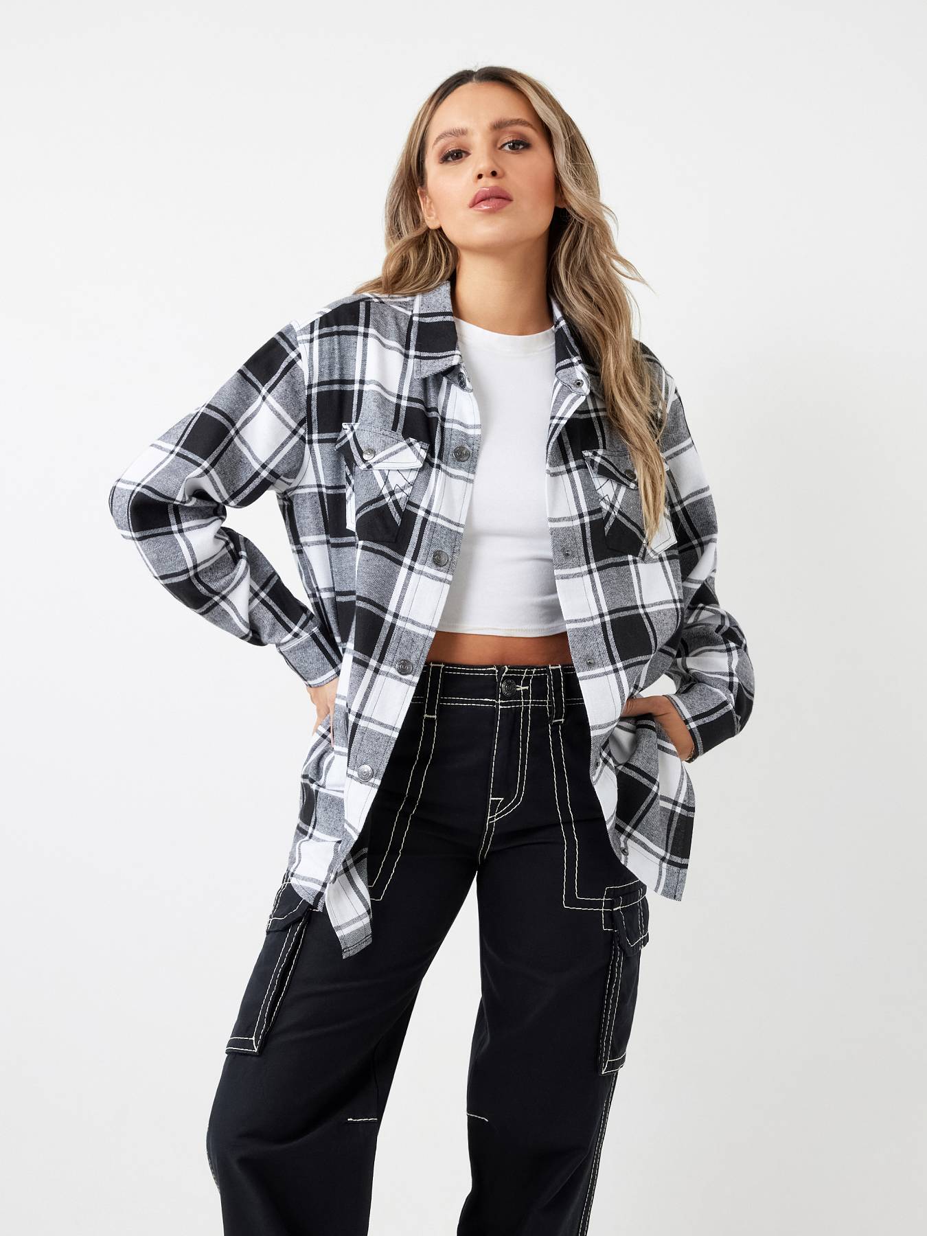 PLAID HORSESHOE SINGLE NEEDLE SHIRT