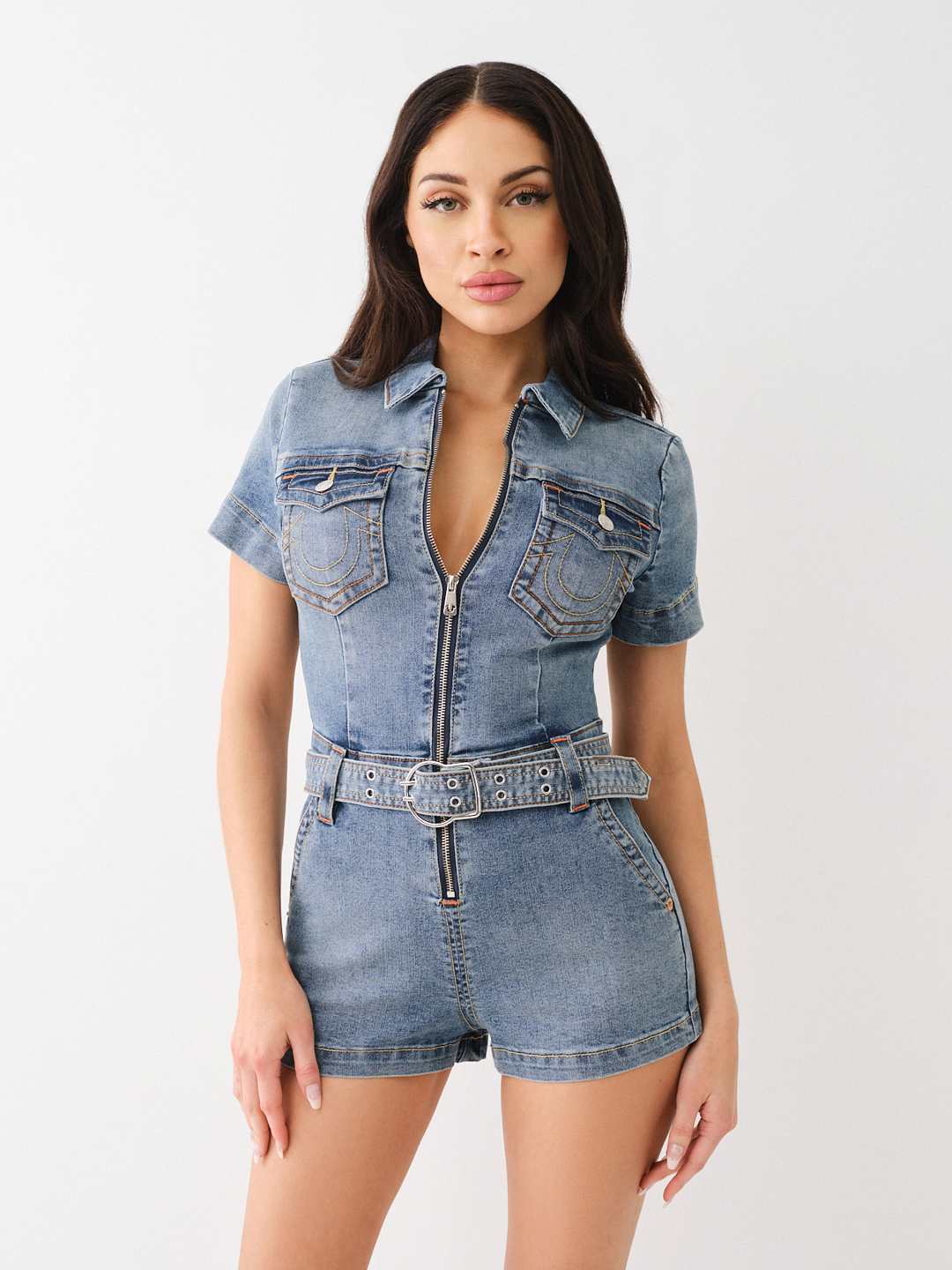 BELTED DENIM ZIP ROMPER - Flowing Cascade | True Religion