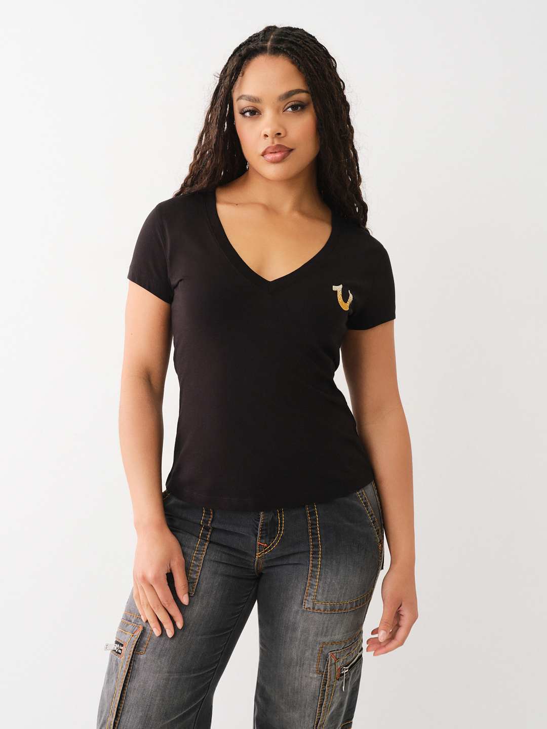 OMBRE CRYSTAL V NECK TEE