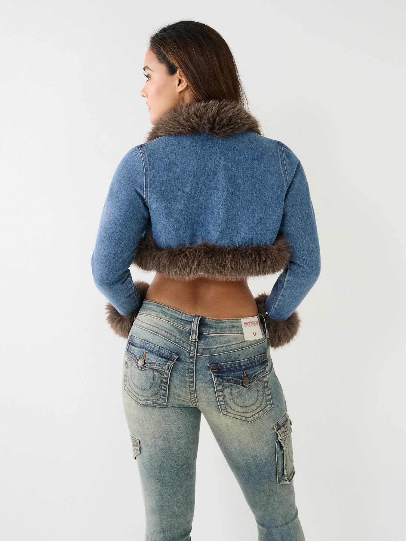 True religion denim hot sale jacket with fur