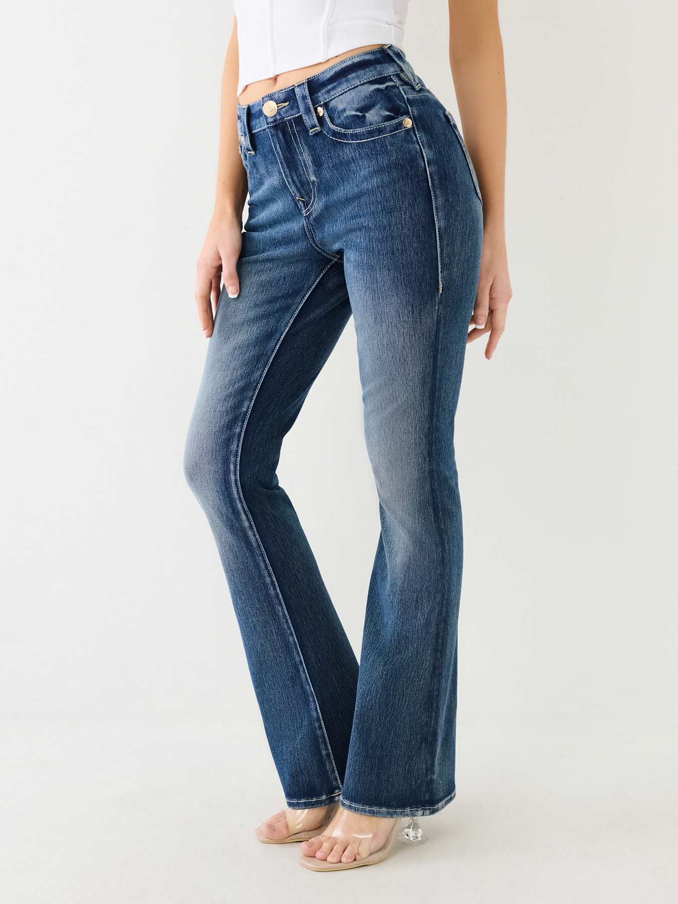 BECCA MID RISE TERRY BOOTCUT JEAN, image 1