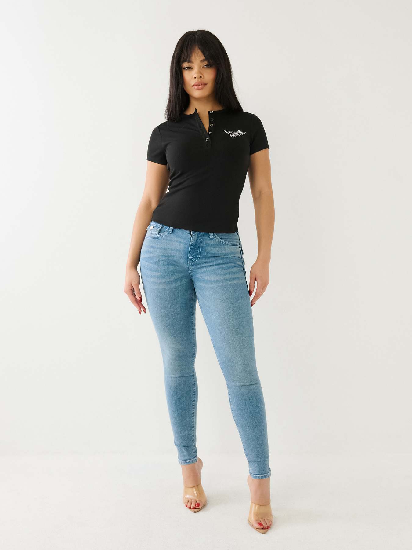 CRYSTAL HORSESHOE WING RIB HENLEY TOP