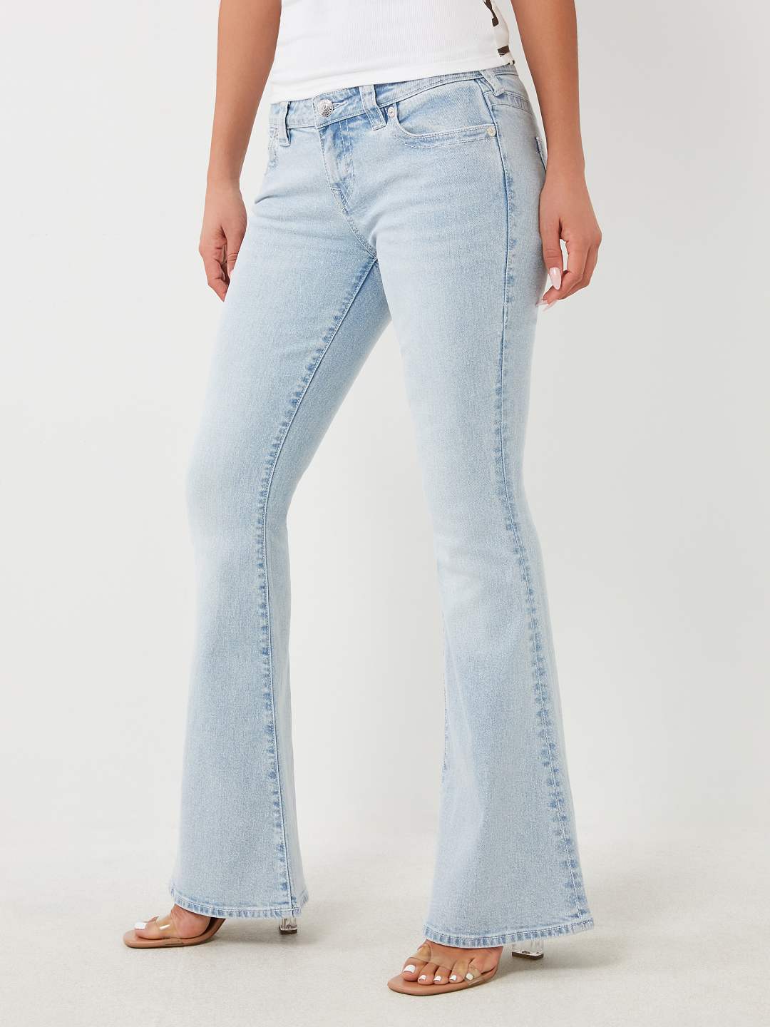 CARRIE FRAYED APPLIQUE FLARE JEAN