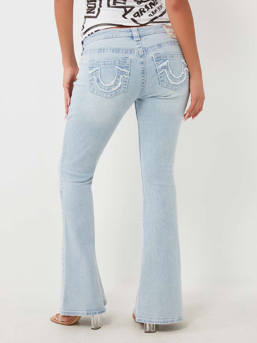 CARRIE FRAYED APPLIQUE FLARE JEAN