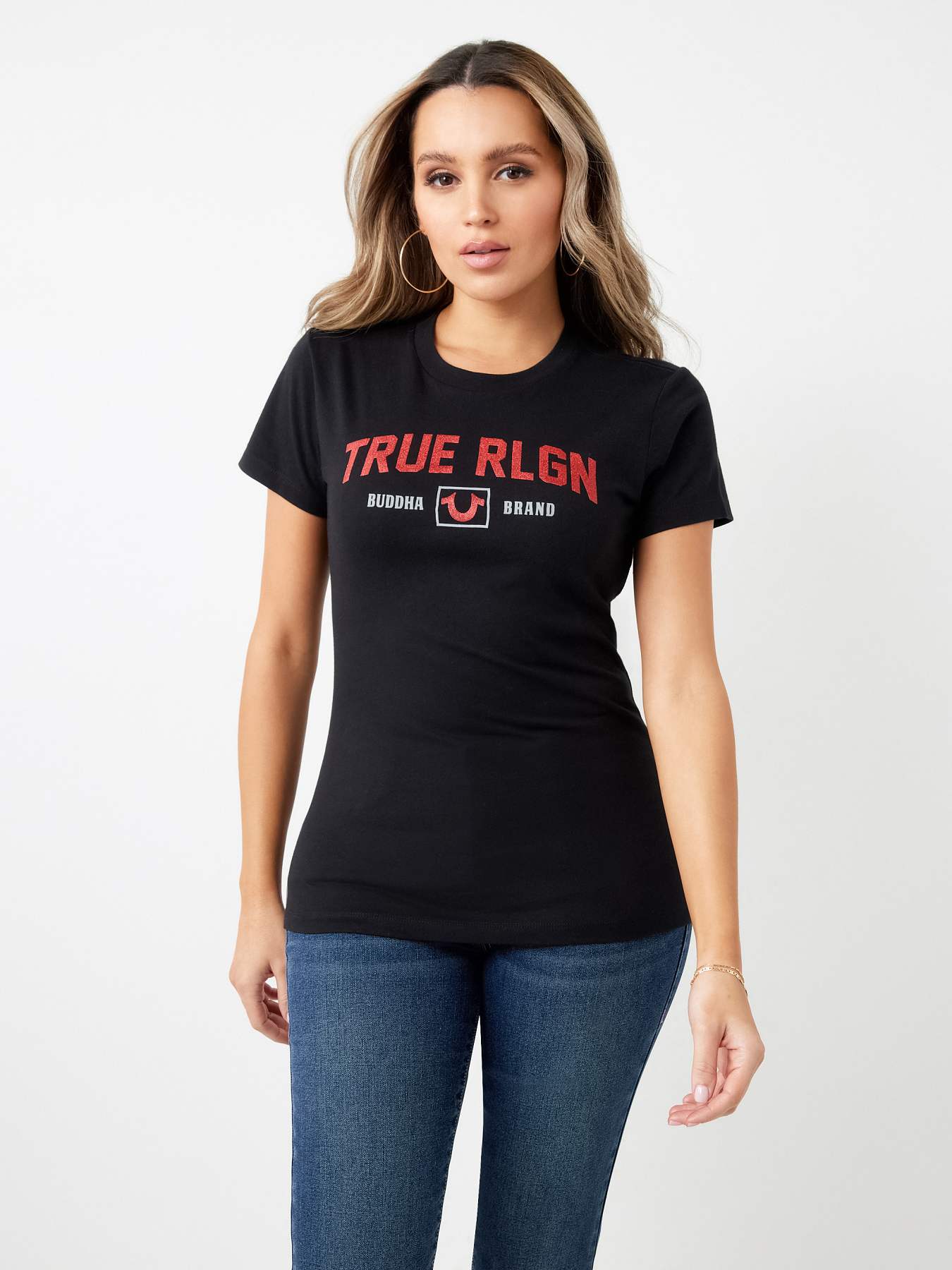 GLITTER TRUE RLGN BUDDHA LOGO TEE