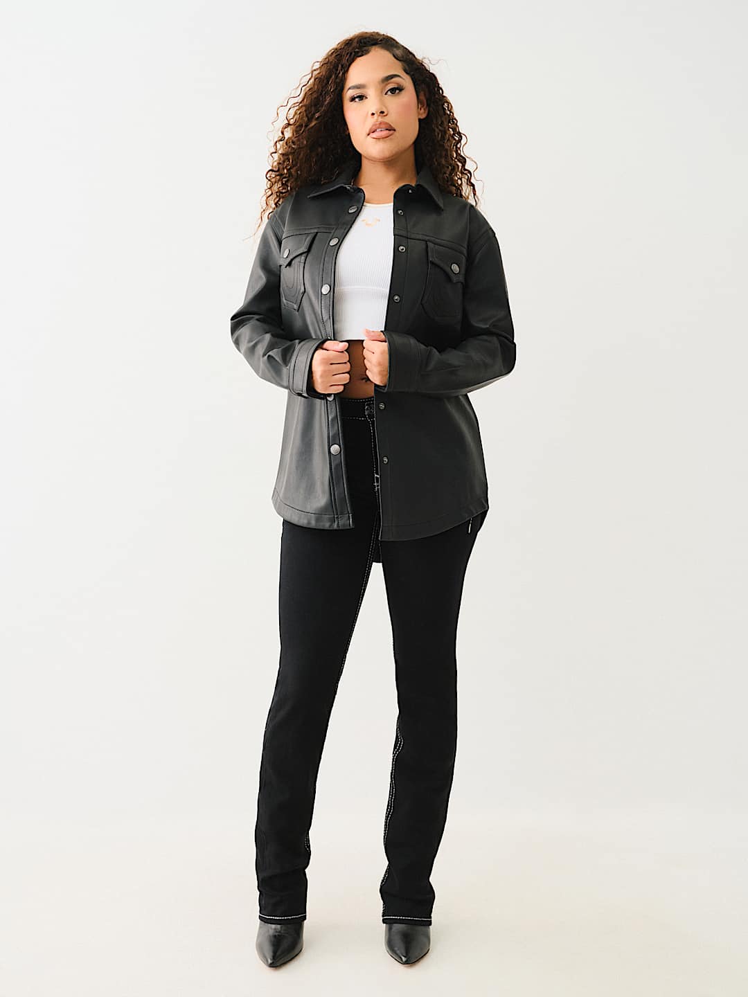 FAUX LEATHER EMBOSSED LOGO SHACKET, image 2