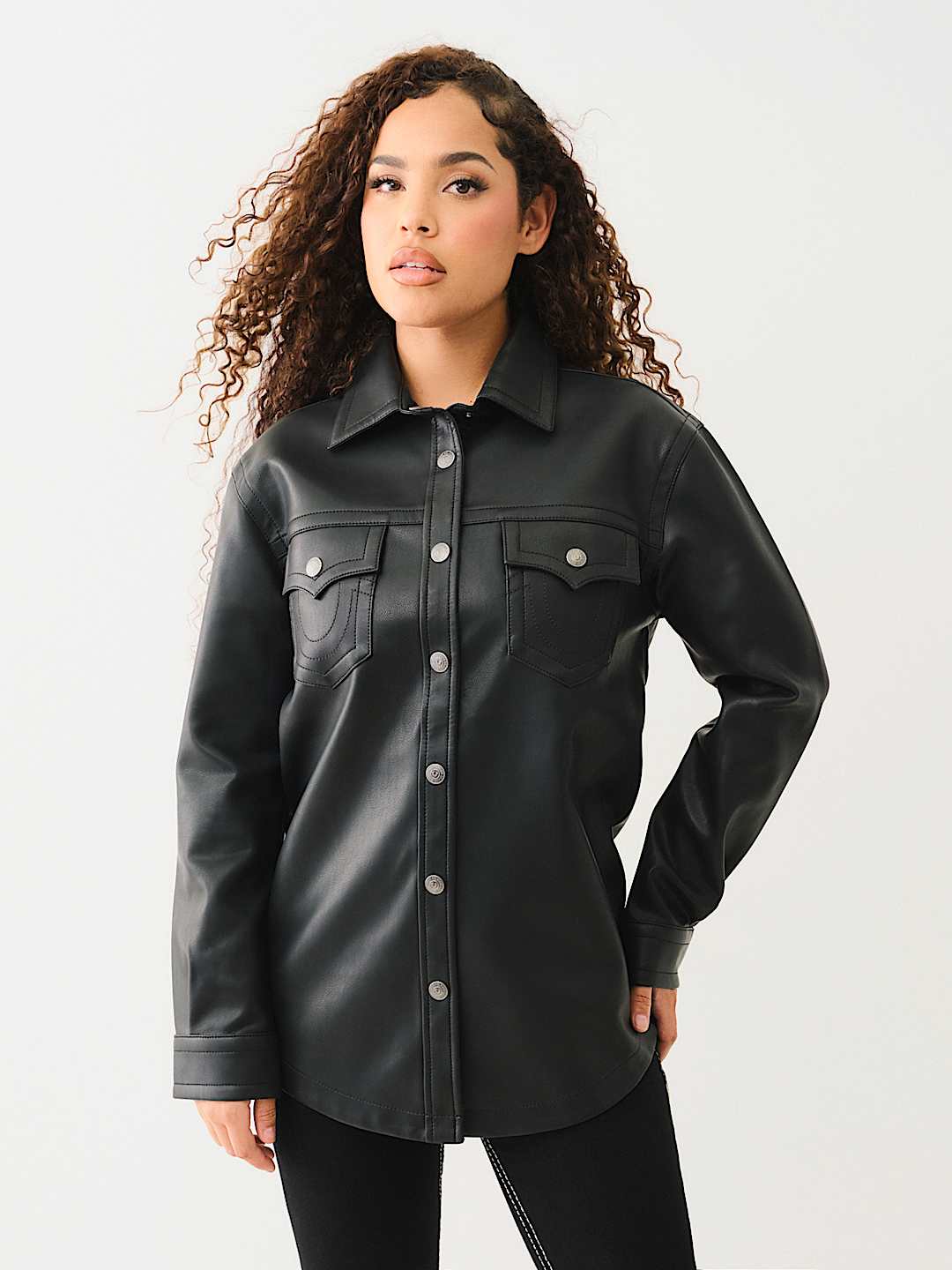 FAUX LEATHER EMBOSSED LOGO SHACKET, image 3