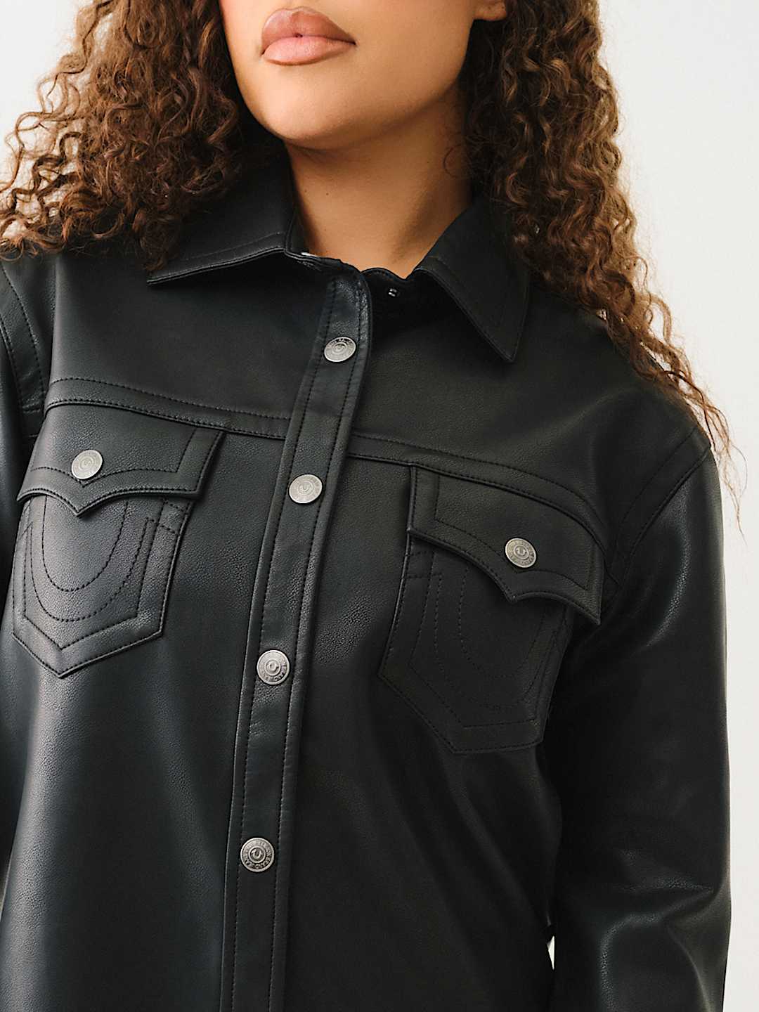 FAUX LEATHER EMBOSSED LOGO SHACKET, image 5