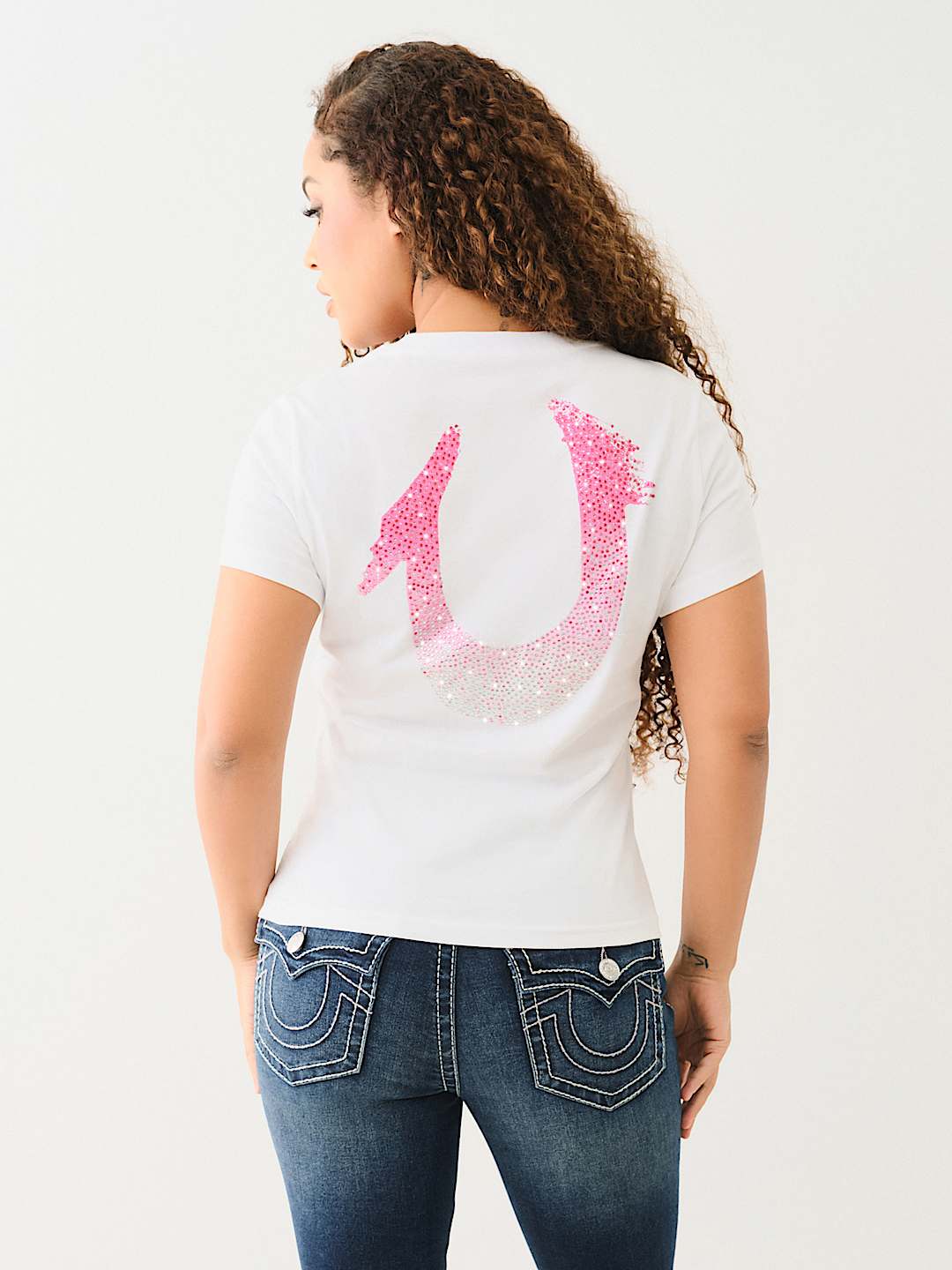 CRYSTAL OMBRE HORSESHOE V NECK TEE