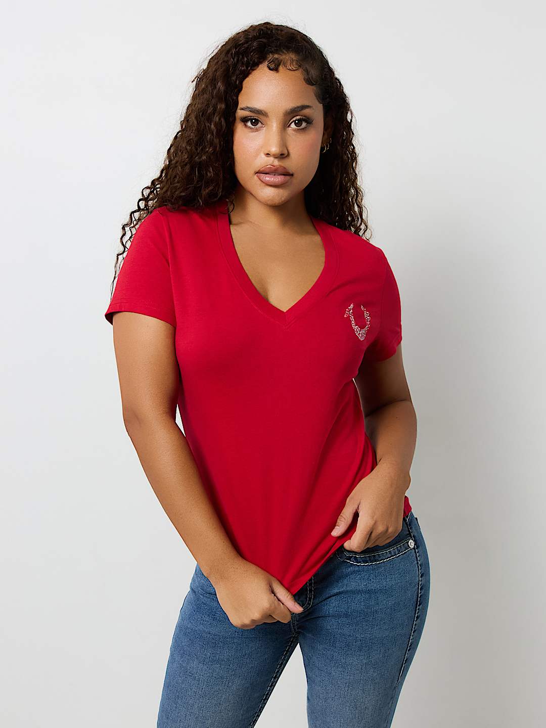 CRYSTAL OMBRE HORSESHOE V NECK TEE, image 2