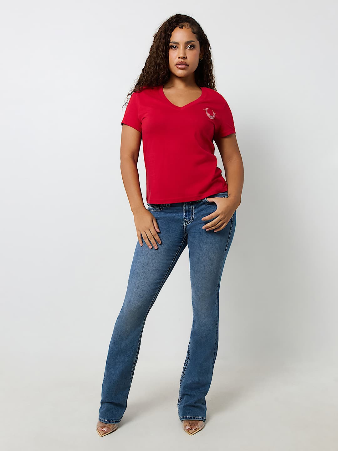 CRYSTAL OMBRE HORSESHOE V NECK TEE, image 3