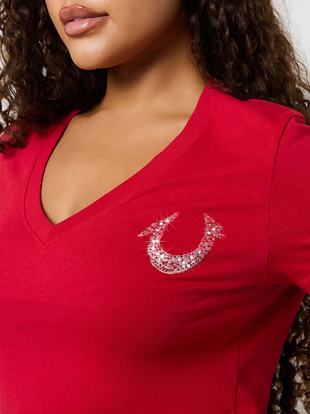CRYSTAL OMBRE HORSESHOE V NECK TEE, image 4