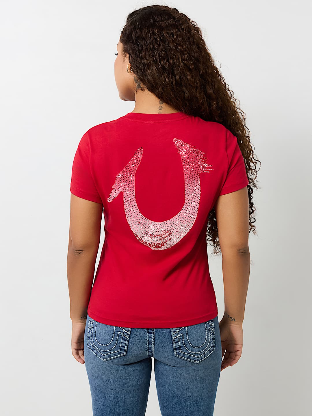 CRYSTAL OMBRE HORSESHOE V NECK TEE, image 5