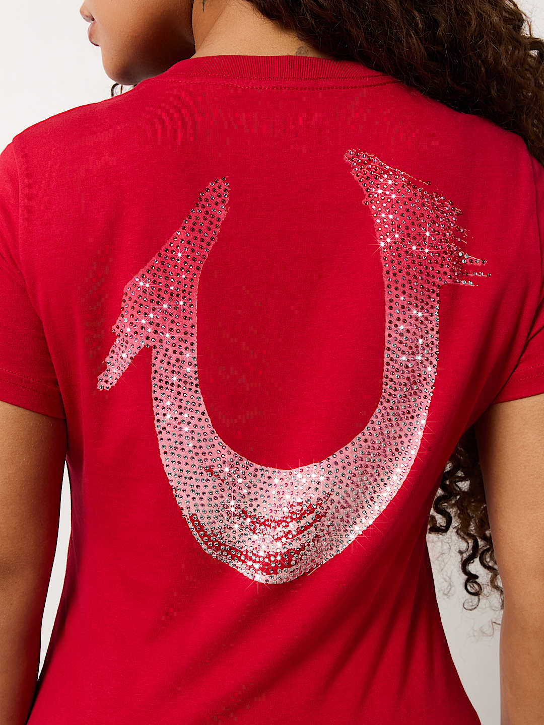 CRYSTAL OMBRE HORSESHOE V NECK TEE, image 1
