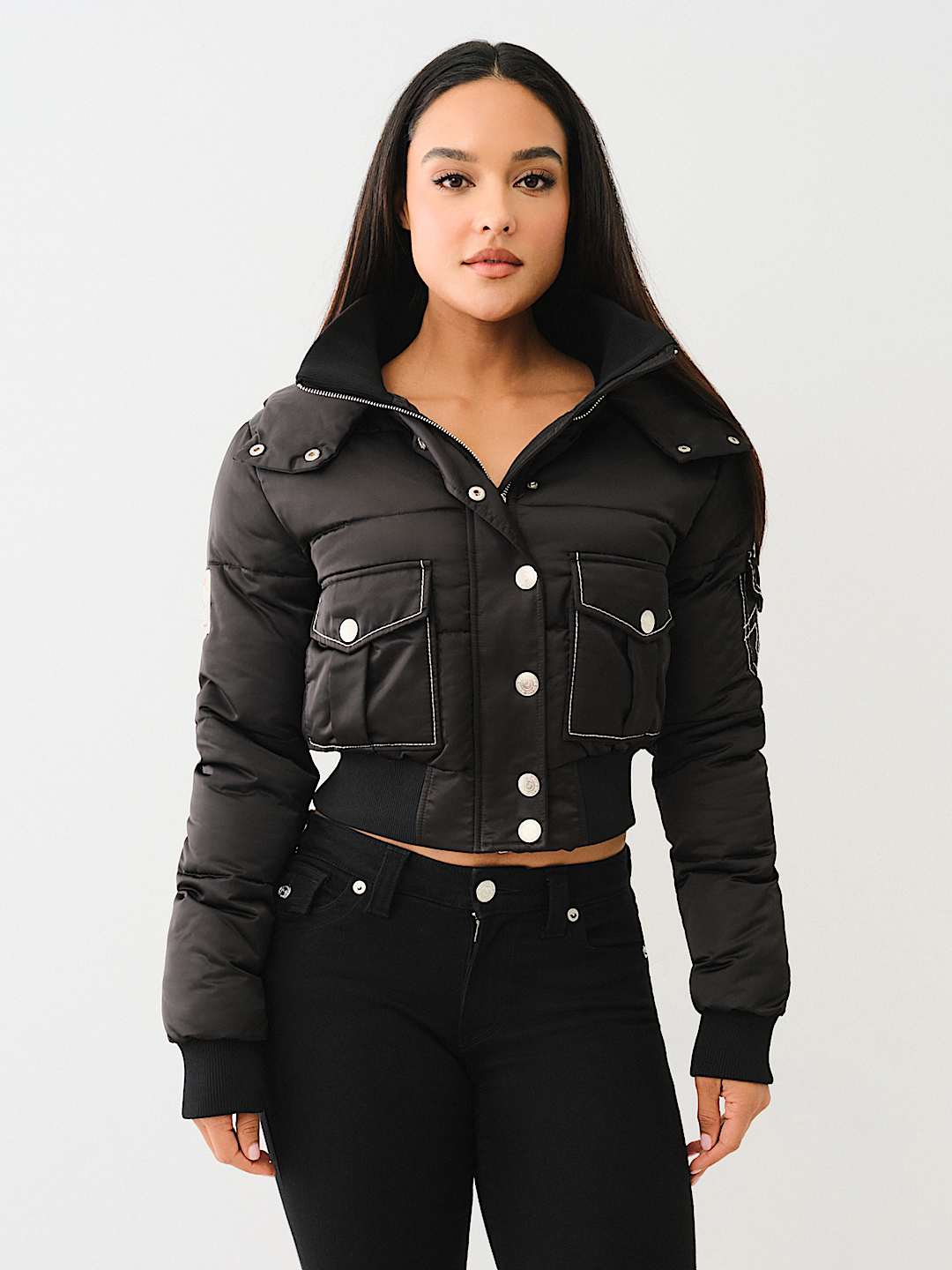 Cropped hooded puffer coat online