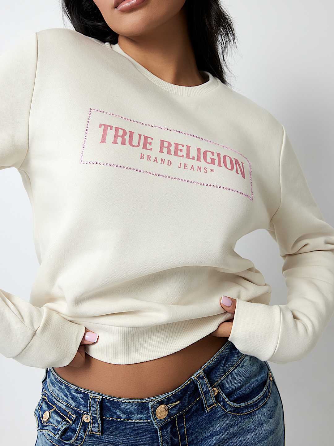 CRYSTAL METALLIC LOGO CREW SWEATSHIRT, image 3