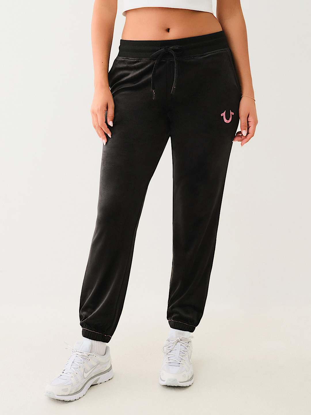Женские джоггеры True Religion Velour Big T Lurex из велюра, черные