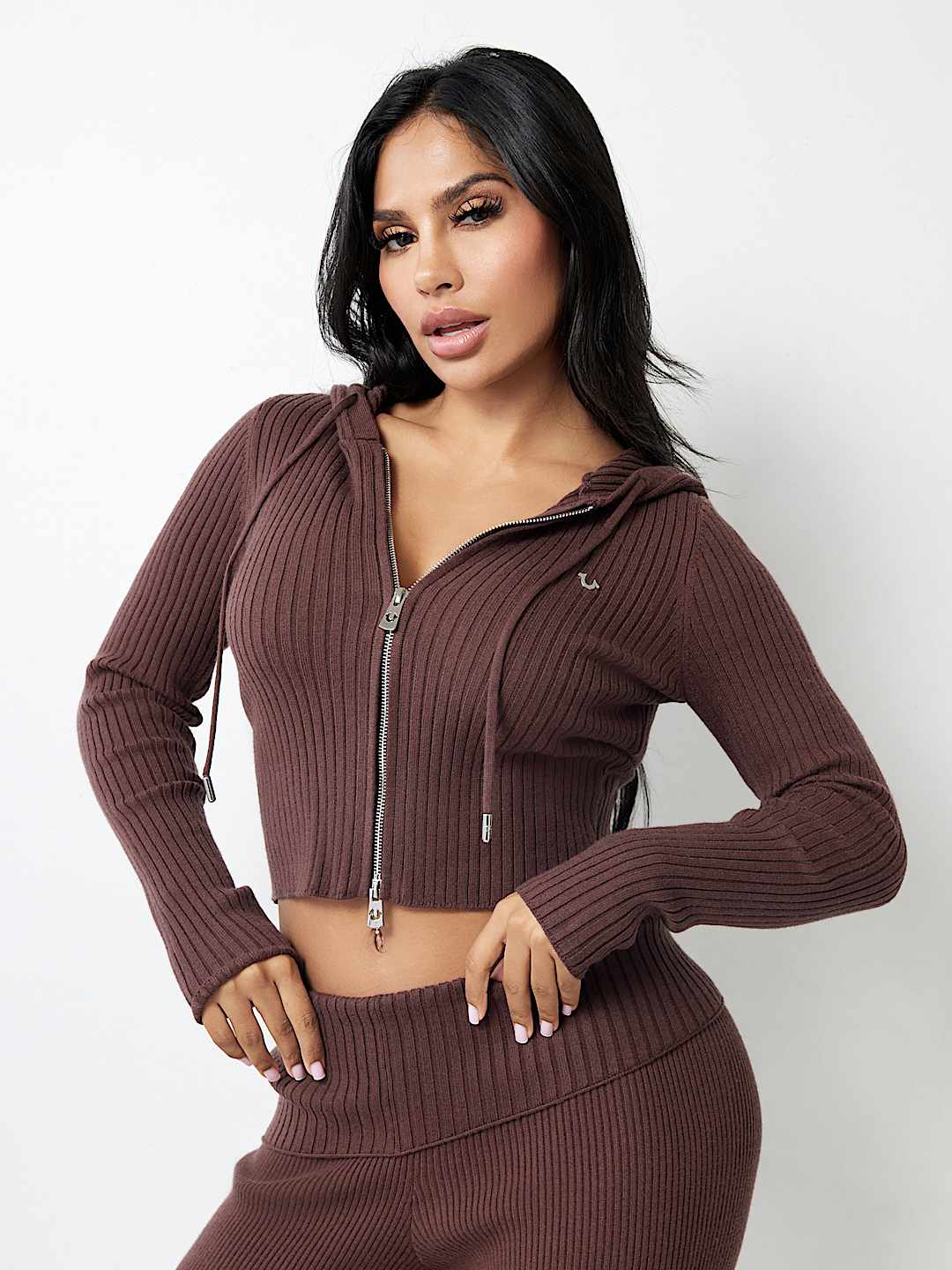 SHRUNKEN TWO-WAY ZIP HOODED SWEATER