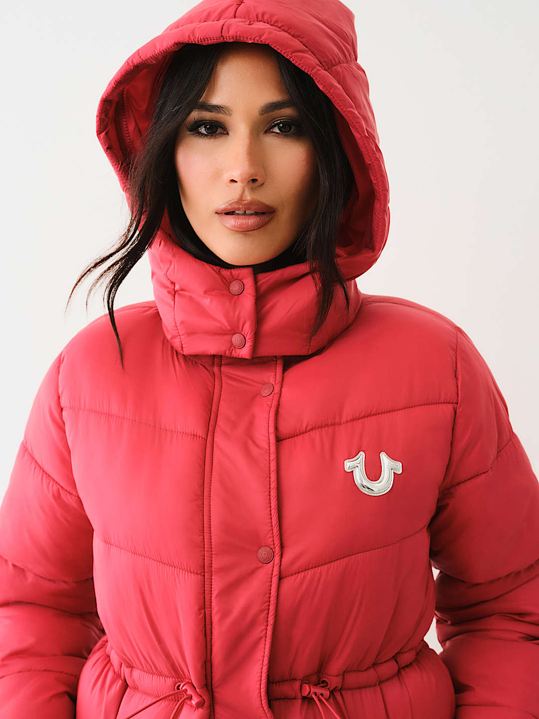 FUR TRIM HOODED LONGLINE PUFFER JACKET