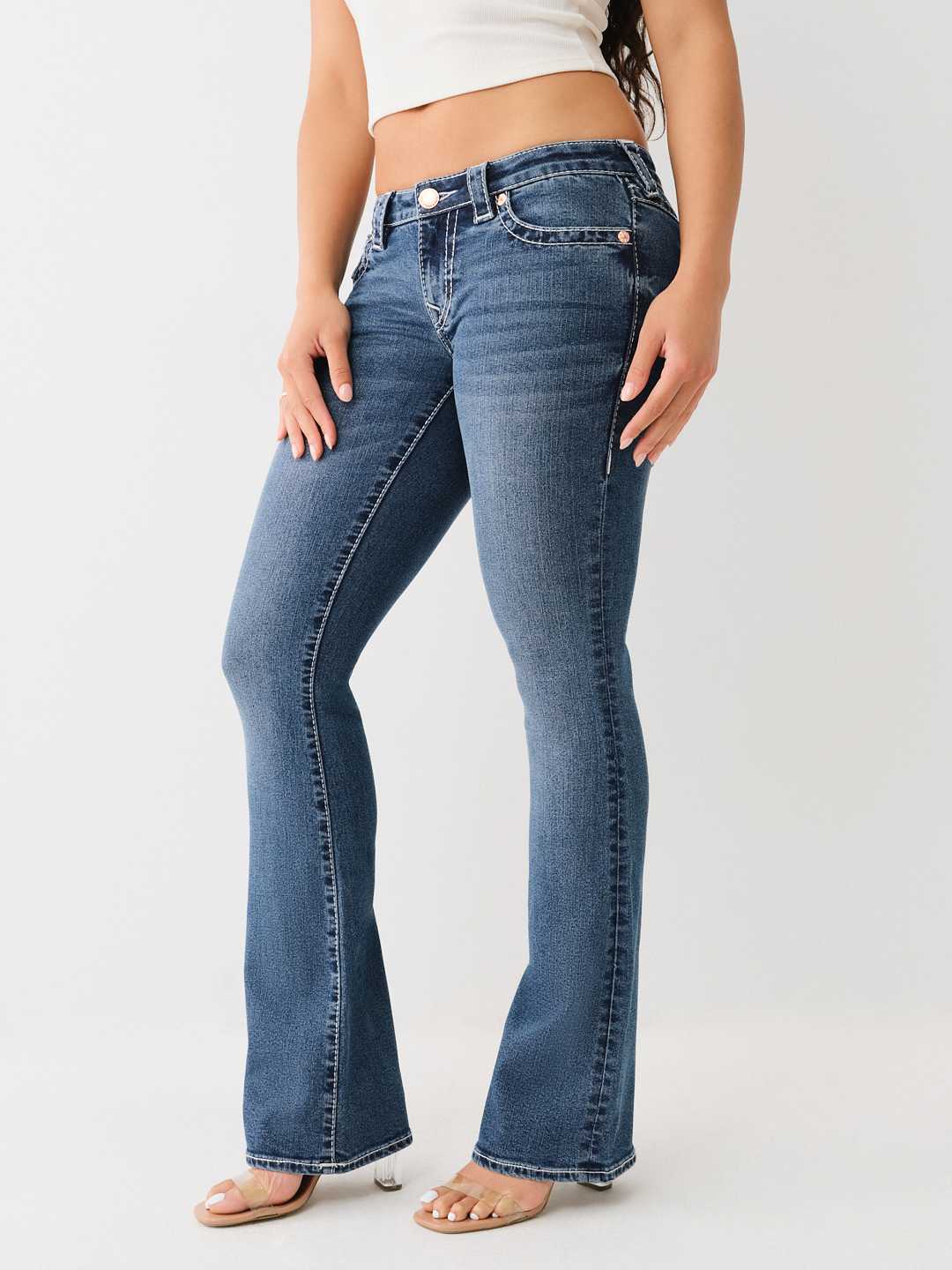 BECCA LOW RISE BIG T BOOTCUT JEAN