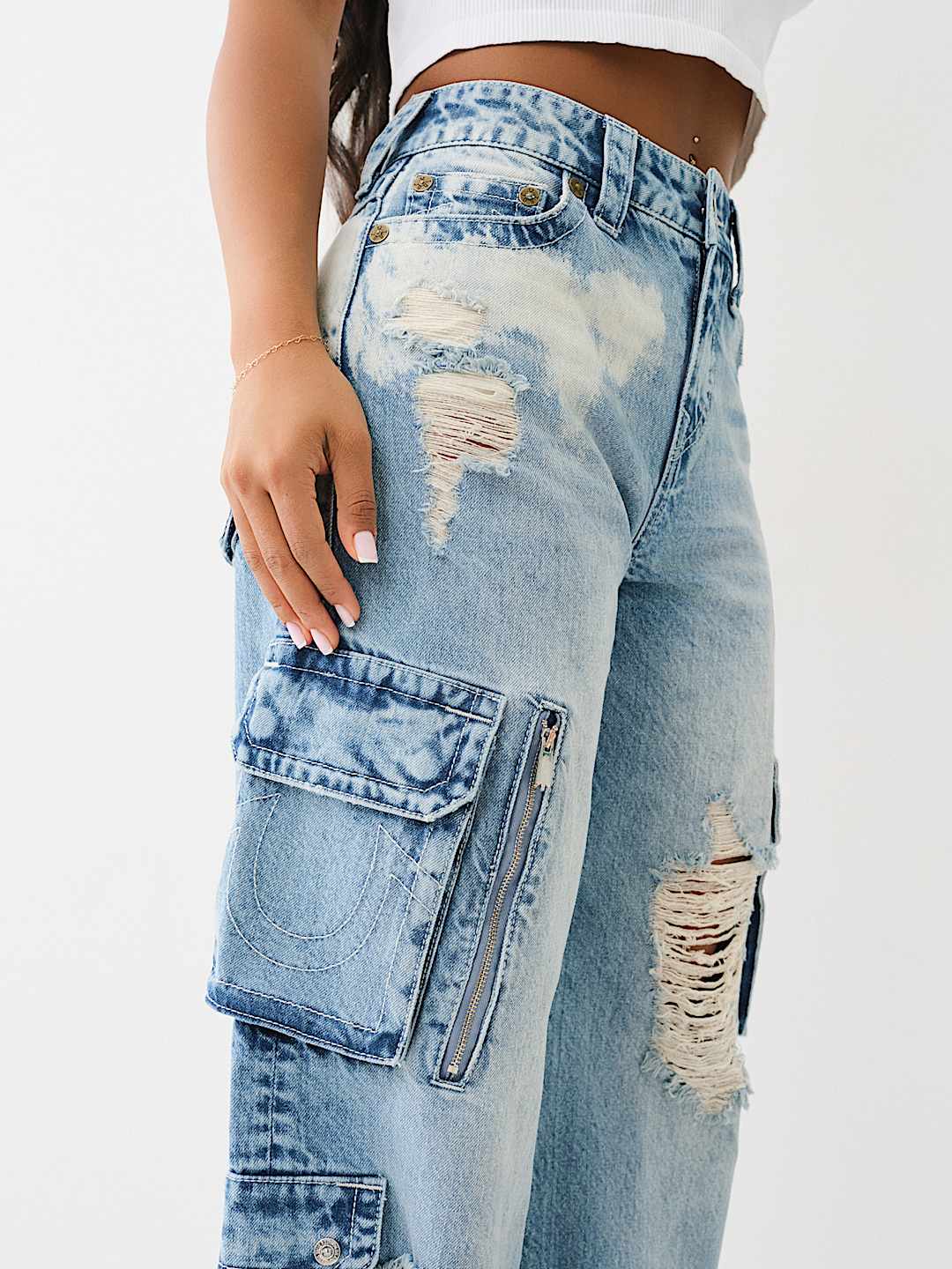 BOBBI DISTRESSED BAGGY CARGO JEAN