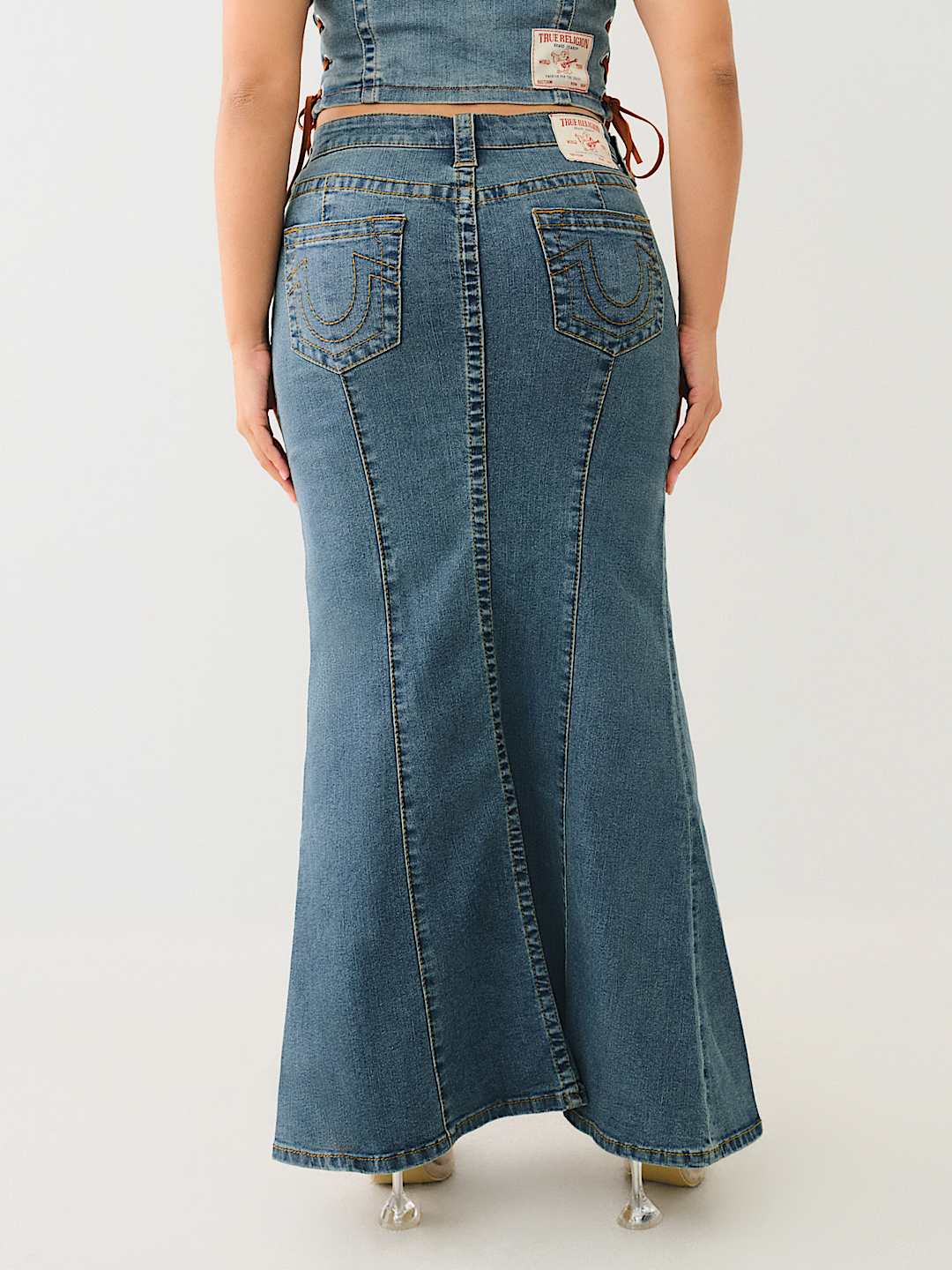 Mid length denim skirts religion best sale