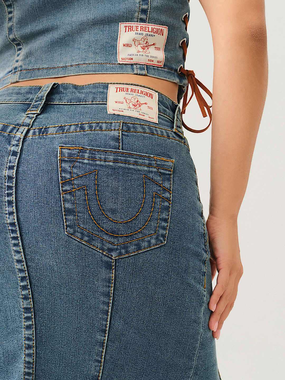 VINTAGE DENIM SLIT MAXI SKIRT