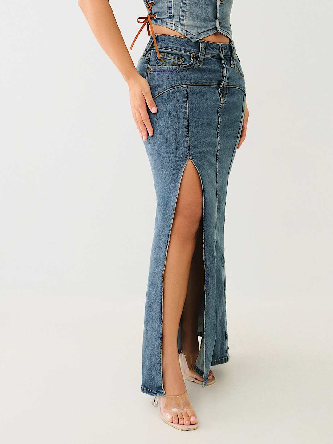 VINTAGE DENIM SLIT MAXI SKIRT True Religion